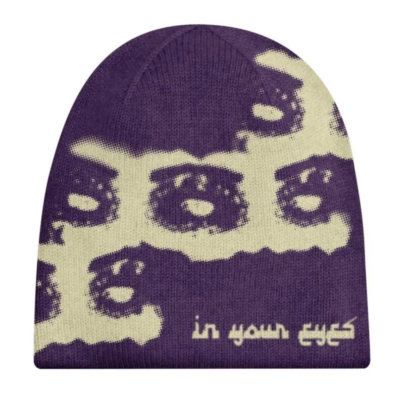 2023 Unisex Winter Cool Cartoon Face Printing Knitted Windproof Warm Hat Male Punk Hip Hop Fashion Cold Hat Y2K Hats