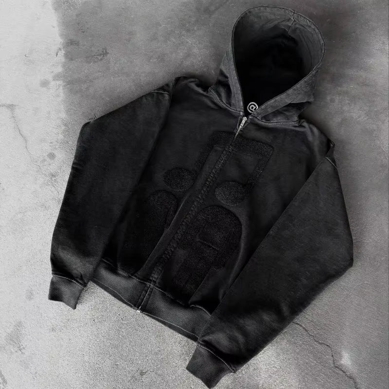 Music Connects Us Oversized Retro Zipper Hoodie Men Y2K American New Trend Harajuku Hip Hop Goth Casual Joker Couple Street Wear