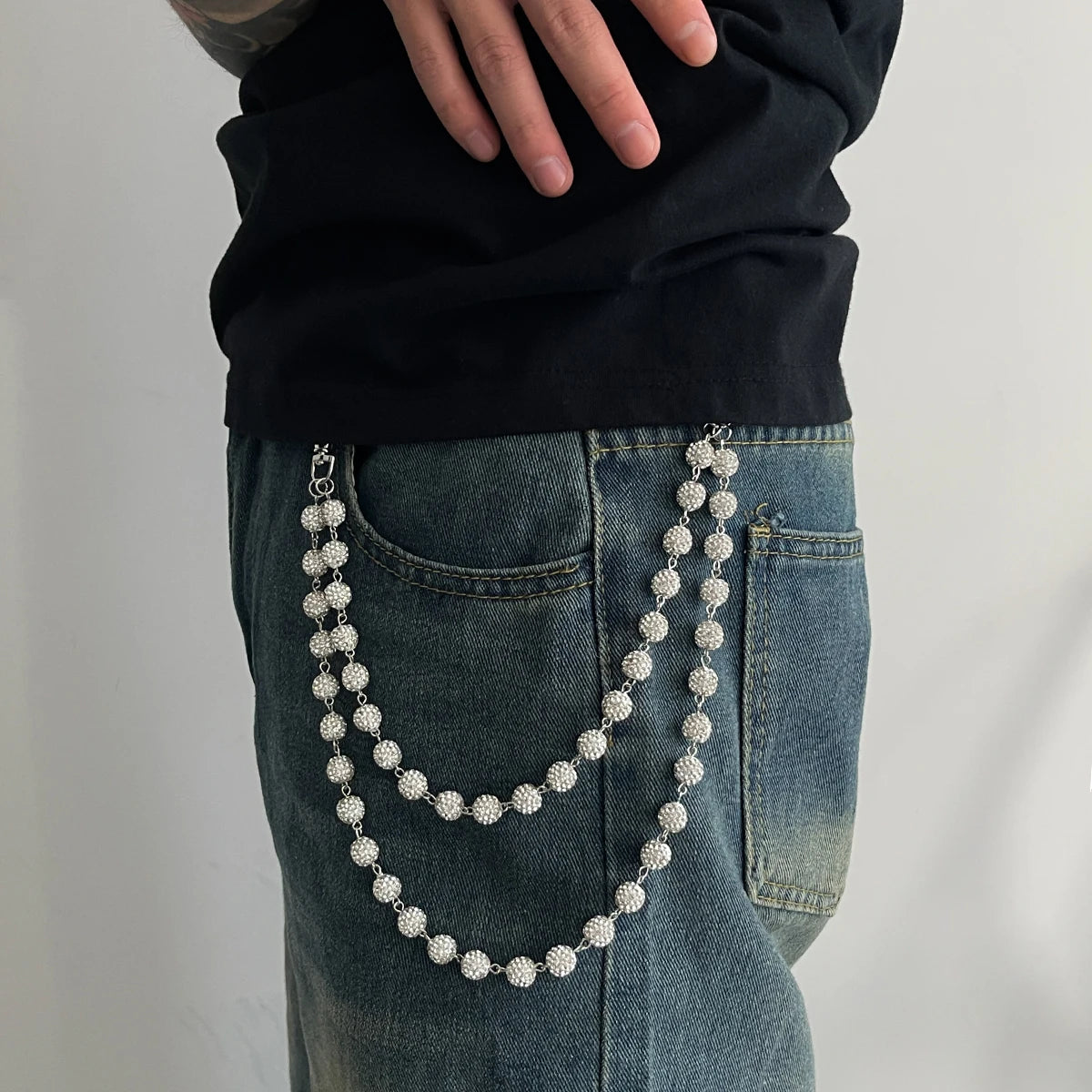 Harajuku Street Rhinestone Keychain Wallet Belt Chain for Men Hip Hop Trousers Hipster Pant Jeans Chain Rock Jewelry