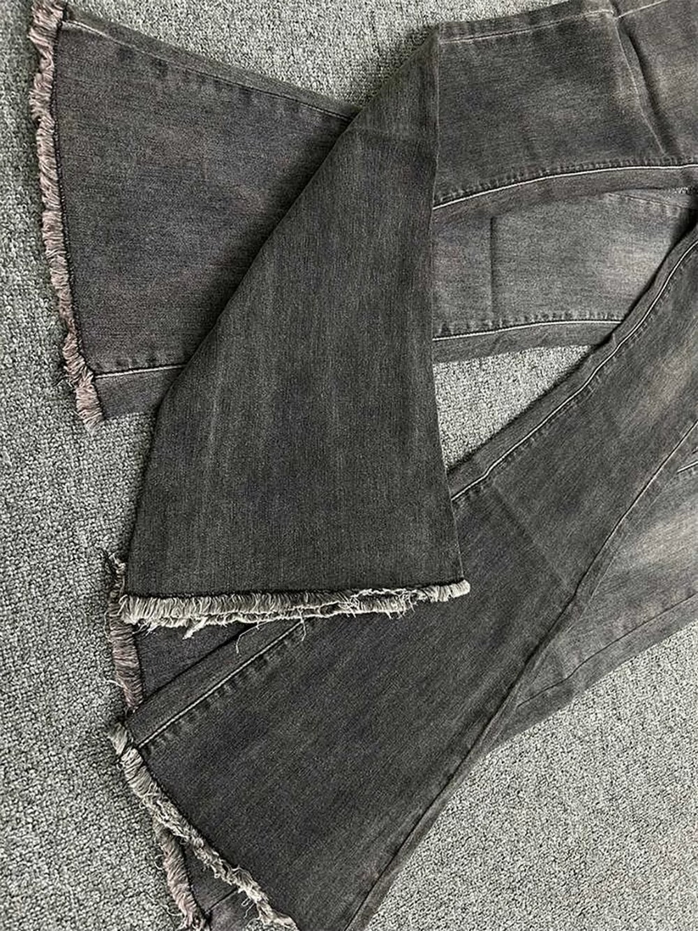 Washed Grey Denim Flare Pants Women Spring Autumn High Waist Retro Tassels Edge Black Grey Jeans Female Slim Trousers Streetwear