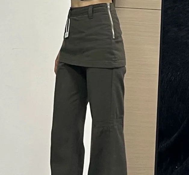 Fake Two-Piece plus Size Wide Leg Jeans for Women 2025 New Y2K Fashion Streetwear High Waisted Flare Denim Pants