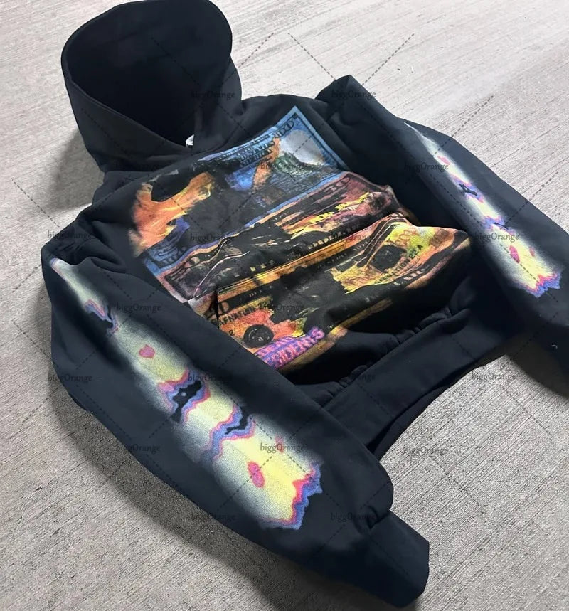 Street Hip-Hop Letter Design Casual Loose Cotton Hoodie Men American Retro Harajuku Fashion Versatile Oversized Sweatshirt Women