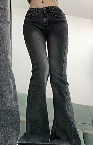 Divine Washed Grey Denim Flare Pants