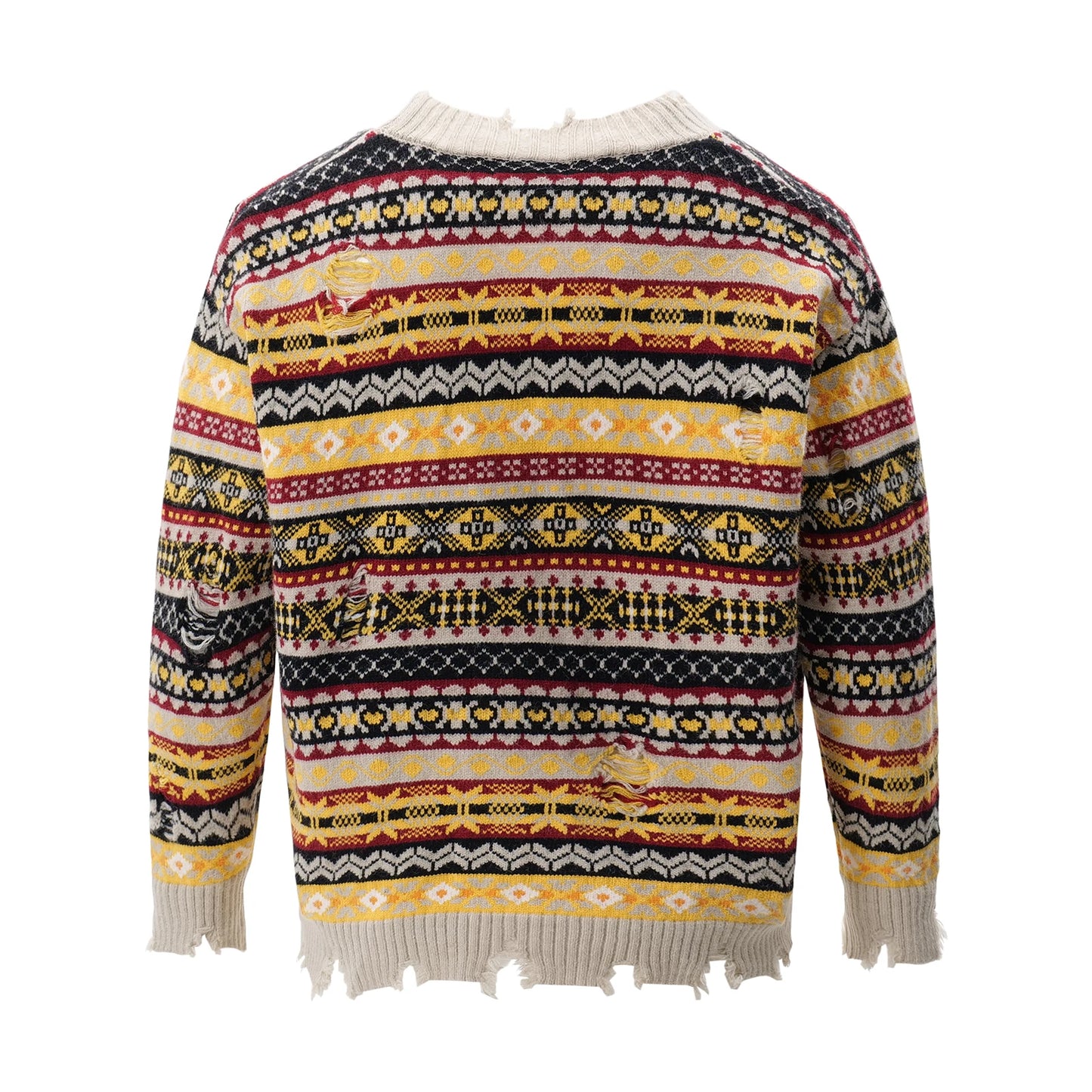 Retro Rainbow Striped Cardigan Sweater Men'S Autumn New Trendy Su Outwear Y2K Knitwears Oversize Raw Edges Frayed Sweatercoat