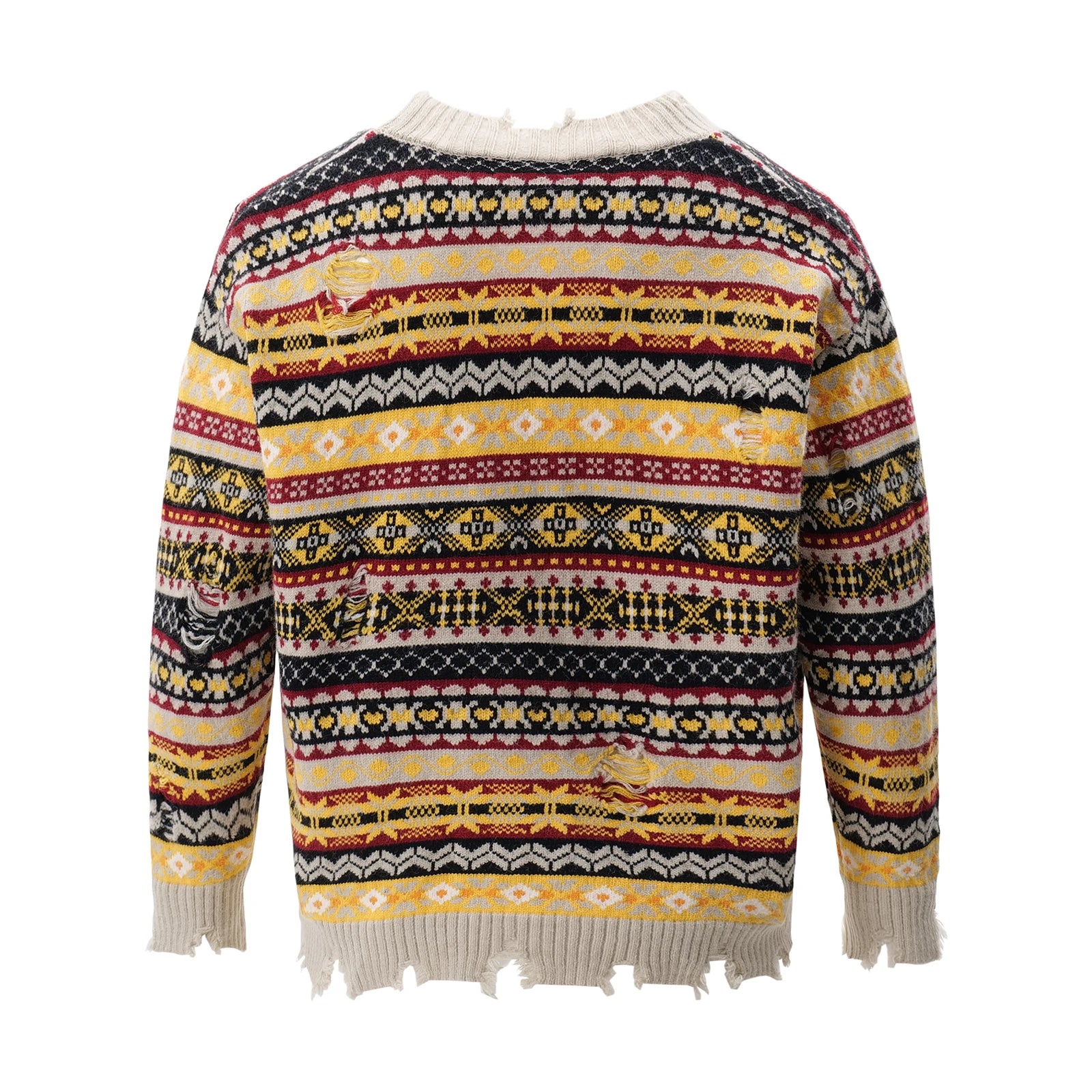 Retro Rainbow Striped Cardigan Sweater Men'S Autumn New Trendy Su Outwear Y2K Knitwears Oversize Raw Edges Frayed Sweatercoat