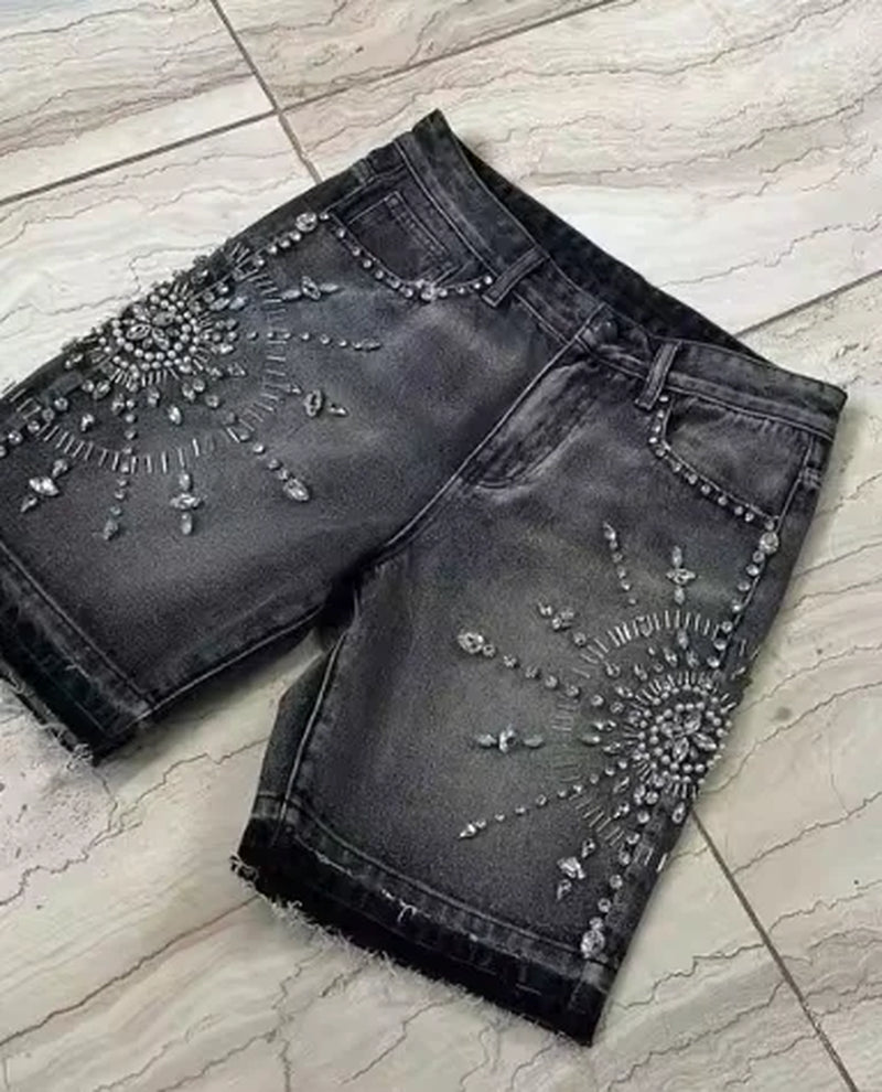 Y2K Streetwear Shorts Jeans Women Harajuku Hip Hop Gothic Masonry Retro Loose Denim Fitness Shorts Casual Basketball Shorts W118