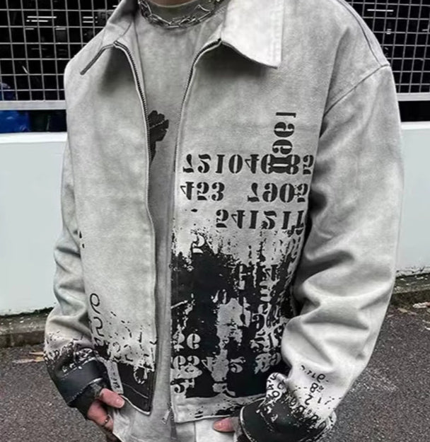 Streetwear Washed Painted Autumn Windbreaker Jackets Mens and Women Turn down Collar Baggy Clothes Oversized Loose Outwear Coats