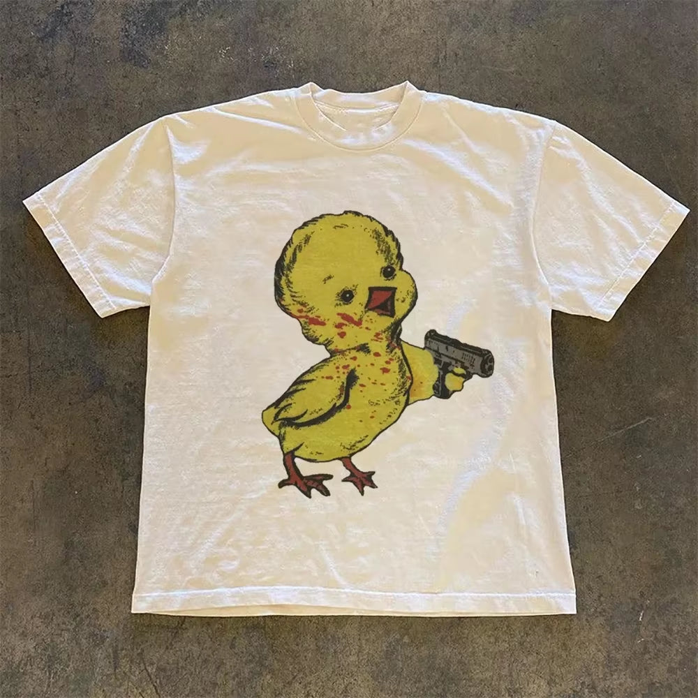 Trendy Summer Cute Duck Printed T-Shirt New Street T-Shirt Fun Style Leisure Printed Women'S O-Neck Trendy Versatile Top T-Shirt