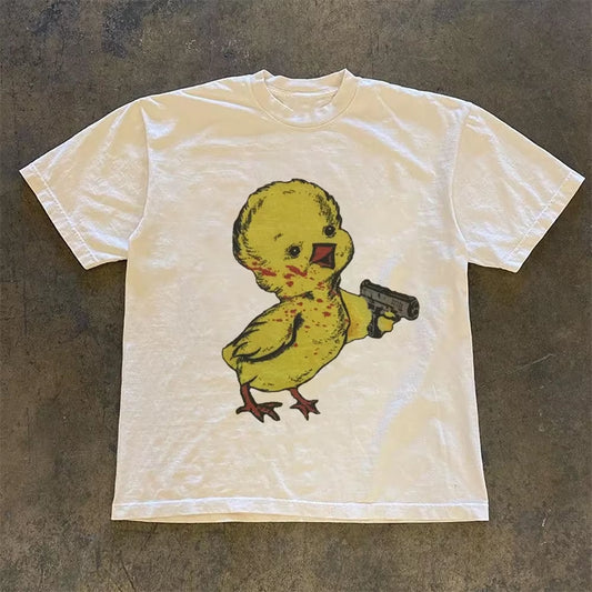 Trendy Summer Cute Duck Printed T-Shirt New Street T-Shirt Fun Style Leisure Printed Women'S O-Neck Trendy Versatile Top T-Shirt