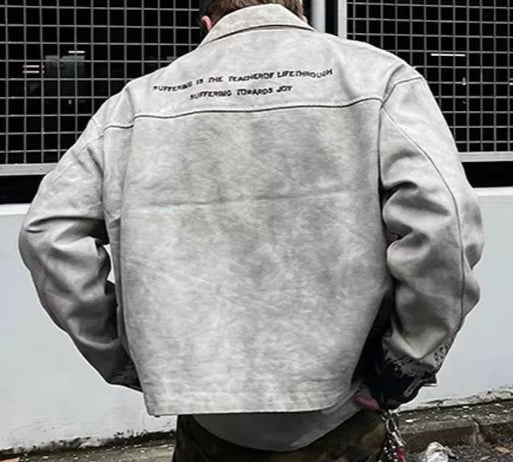 Streetwear Washed Painted Autumn Windbreaker Jackets Mens and Women Turn down Collar Baggy Clothes Oversized Loose Outwear Coats