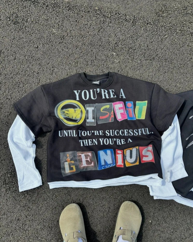 Harajuku Vintage High Street Long Sleeve Splicing Jumper Letter Print Long Sleeve Men Y2K Casual Loose Streetwear Sweatshirt