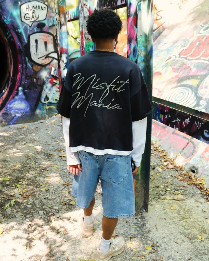 Harajuku Vintage High Street Long Sleeve Splicing Jumper Letter Print Long Sleeve Men Y2K Casual Loose Streetwear Sweatshirt