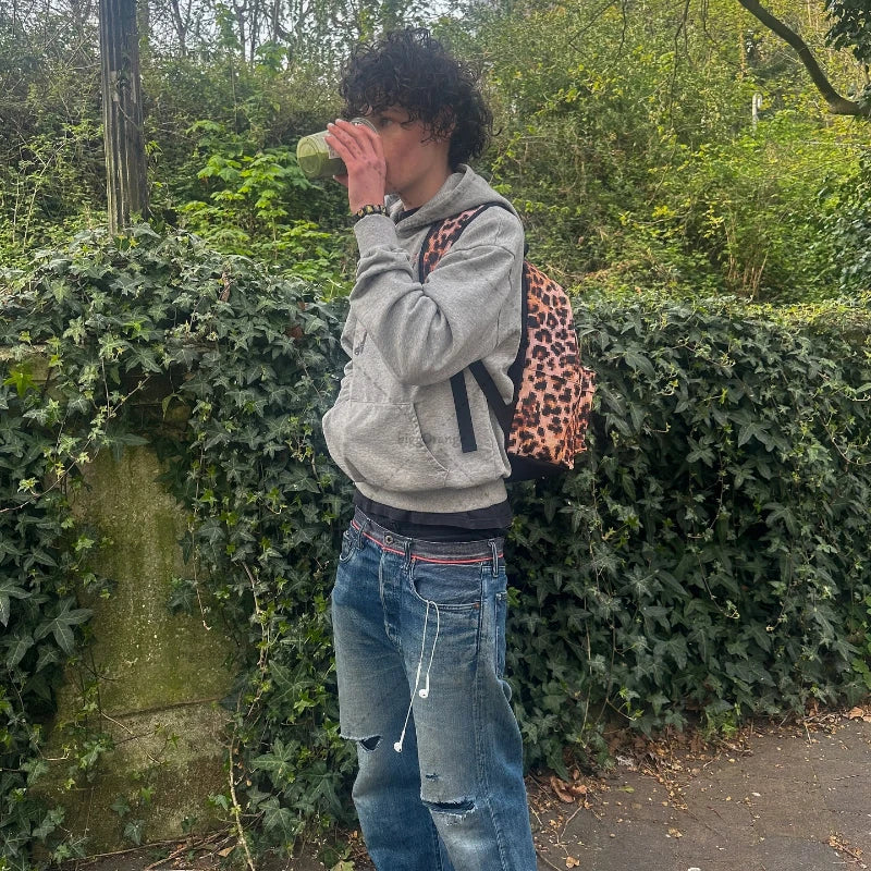 Vintage High Street Gothic Y2K Harajuku Grey Hoodie Men Trendy Retro Cigarette Print Oversize Sweatshirt Hip Hop Punk Streetwear