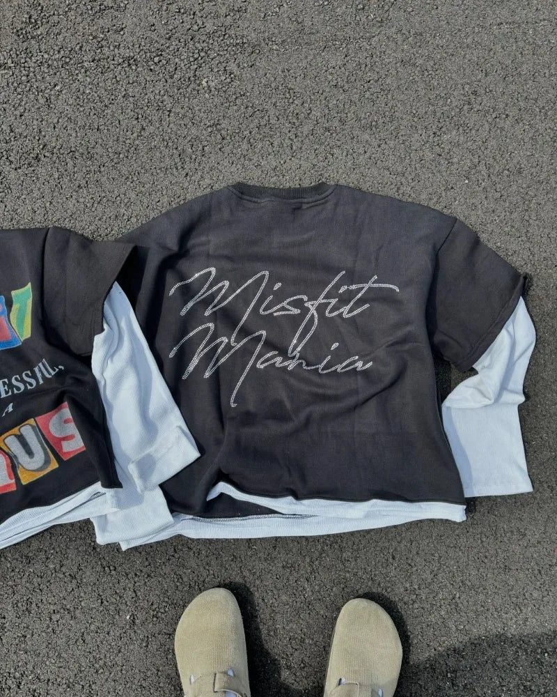 Harajuku Vintage High Street Long Sleeve Splicing Jumper Letter Print Long Sleeve Men Y2K Casual Loose Streetwear Sweatshirt