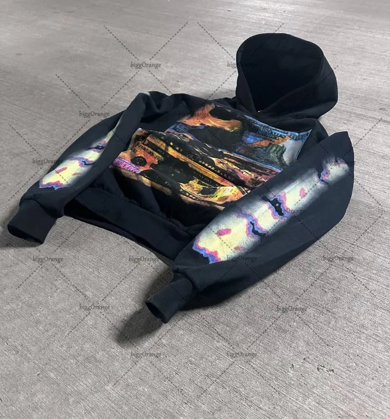 Street Hip-Hop Letter Design Casual Loose Cotton Hoodie Men American Retro Harajuku Fashion Versatile Oversized Sweatshirt Women