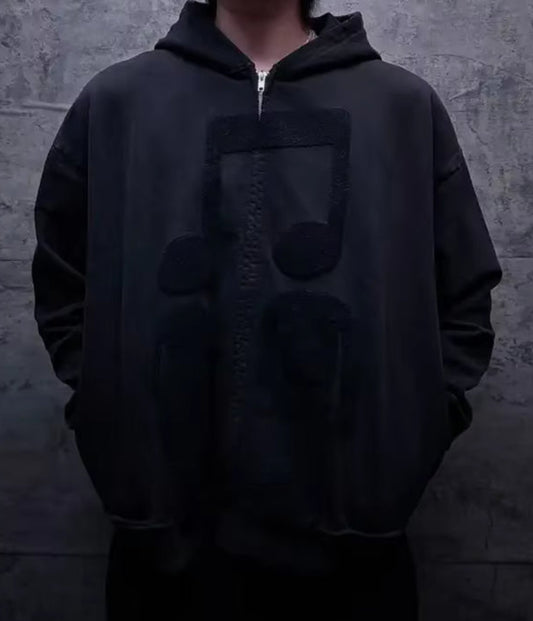 Music Connects Us Oversized Retro Zipper Hoodie Men Y2K American New Trend Harajuku Hip Hop Goth Casual Joker Couple Street Wear
