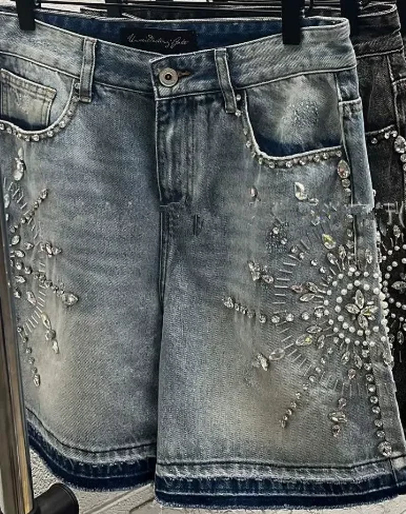 Y2K Streetwear Shorts Jeans Women Harajuku Hip Hop Gothic Masonry Retro Loose Denim Fitness Shorts Casual Basketball Shorts W118